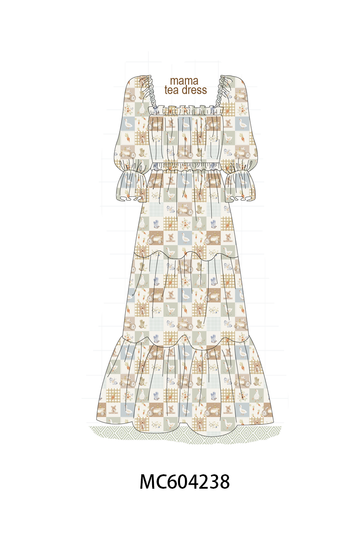 Khaki farm checkered tiered mom dress