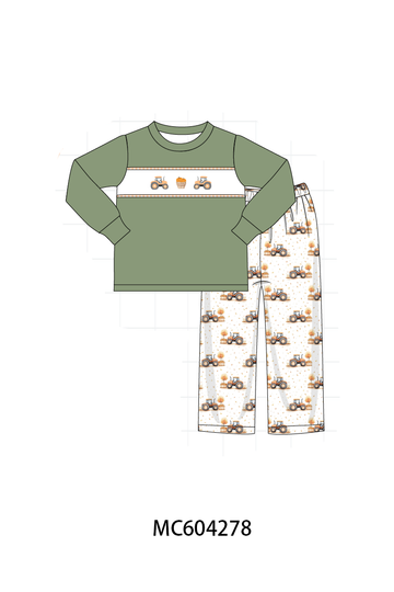 Green farm embroidery pants set