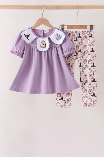 Purple spooky embroidery pants set