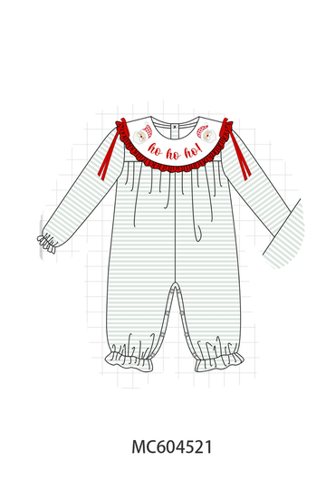 Sage santa applique stripe romper