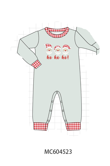 Sage santa applique gingham romper