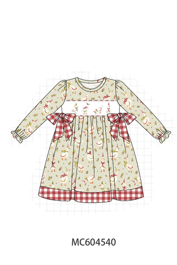 Goose embroidery ruffle gingham dress