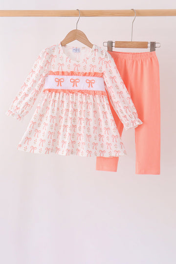 Pink bow embroidery ruffle pants set