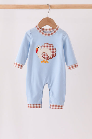 Blue turkey applique romper