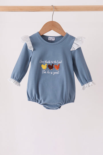 Teal turkey french knot ruffle bubble