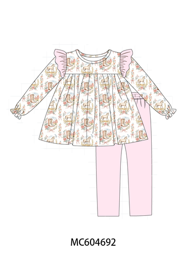 Pink horse ruffle pants set