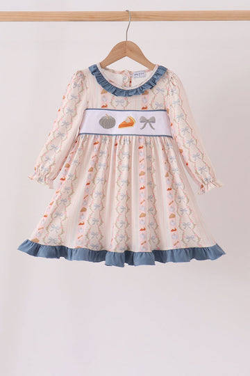 Pumpkin Pie Bow Embroidery Ruffle Dress