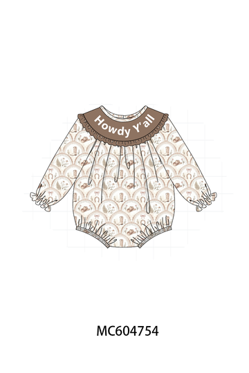Brown Howdy Y'ALL embroidery ruffle bubble