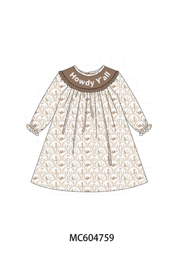 Brown Howdy Y'ALL embroidery ruffle dress