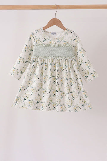 Sage floral smocked ruffle dress