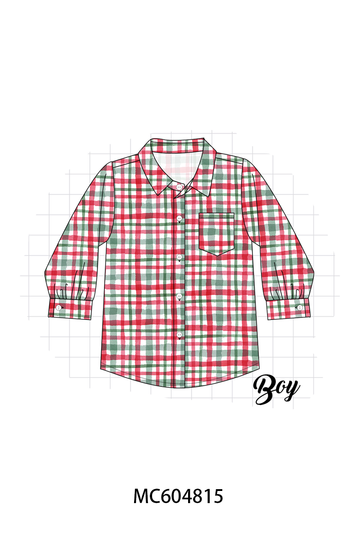 Red plaid pocket button down shirt