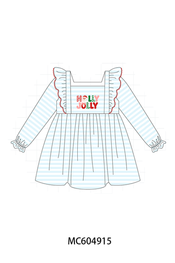 Blue Stripe Holly Jolly Ruffle Dress