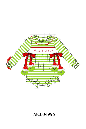 Green Stripe Grinch Applique Bubble