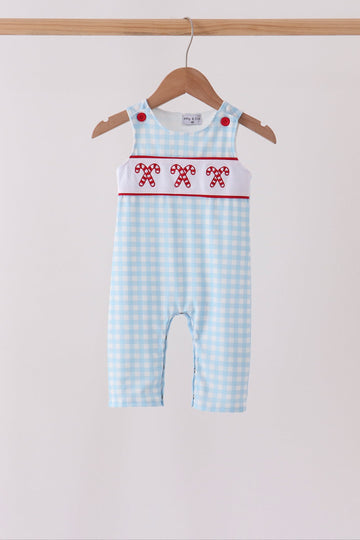 Blue Candy Cane Embroidery Gingham JonJon