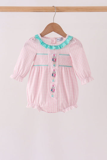Pink Nutcracker Smocked Ruffle Bubble