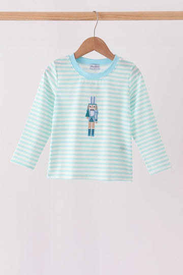 Mint Nutcracker Embroidery Stripe Top