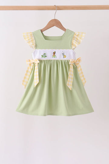 Green Princess Frog Embroidery Ruffle Dress