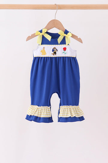 Royal Blue Character Embroidery Ruffle Romper