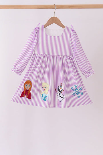 Purple Stripe Frozen Embroidery Dress