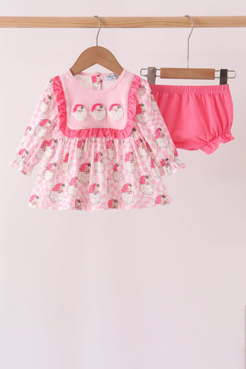 Pink Santa French Knot Ruffle Bloomer Set