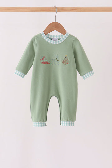 Sage Christmas Embroidery Romper