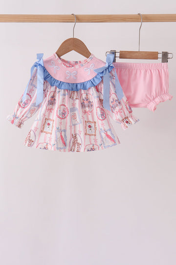 Pink Character Bow Embroidery Bloomer Set