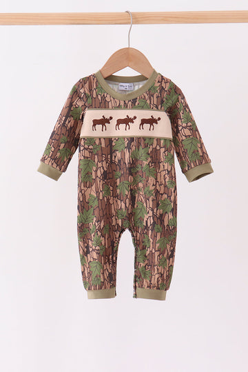 Camouflage Moose Embroidery Romper