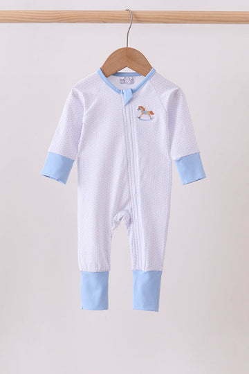 Blue dot horse embroidery romper