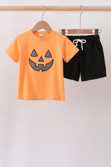Orange Jack-O-Lantern Shorts Set