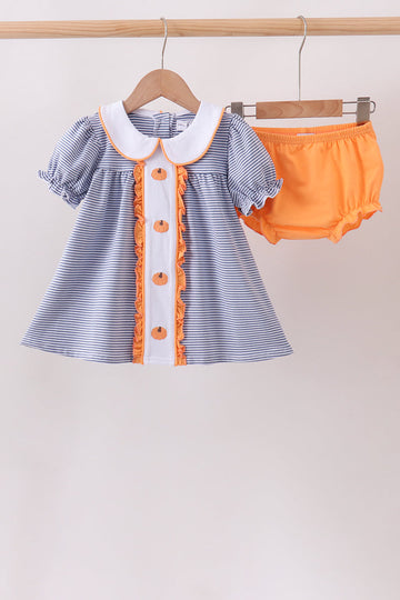 Teal stripe pumpkin embroidery bloomer set