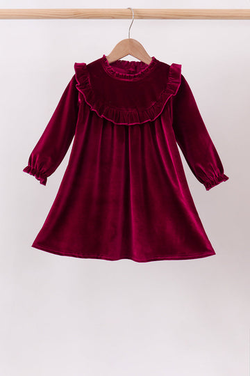 Burgundy velvet Ruffle Dress