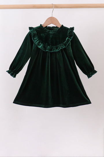 Forest velvet Ruffle Dress