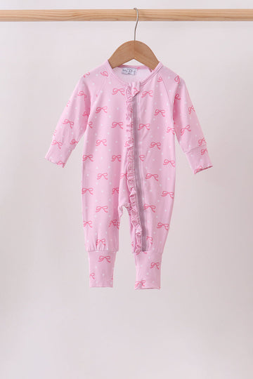 Pink bow print bamboo romper