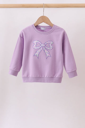 Purple Floral Bow Embroidery Top