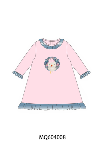 Pink turkey applique ruffle dress