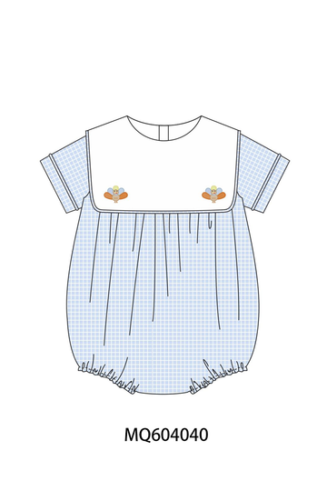 Blue turkey embroidery checkered bubble