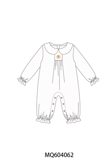 Pink dot turkey embroidery ruffle romper
