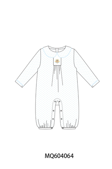 Blue dot turkey embroidery romper