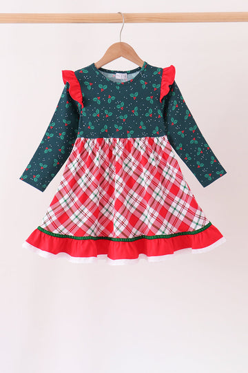 Forest holly plaid ruffle dress