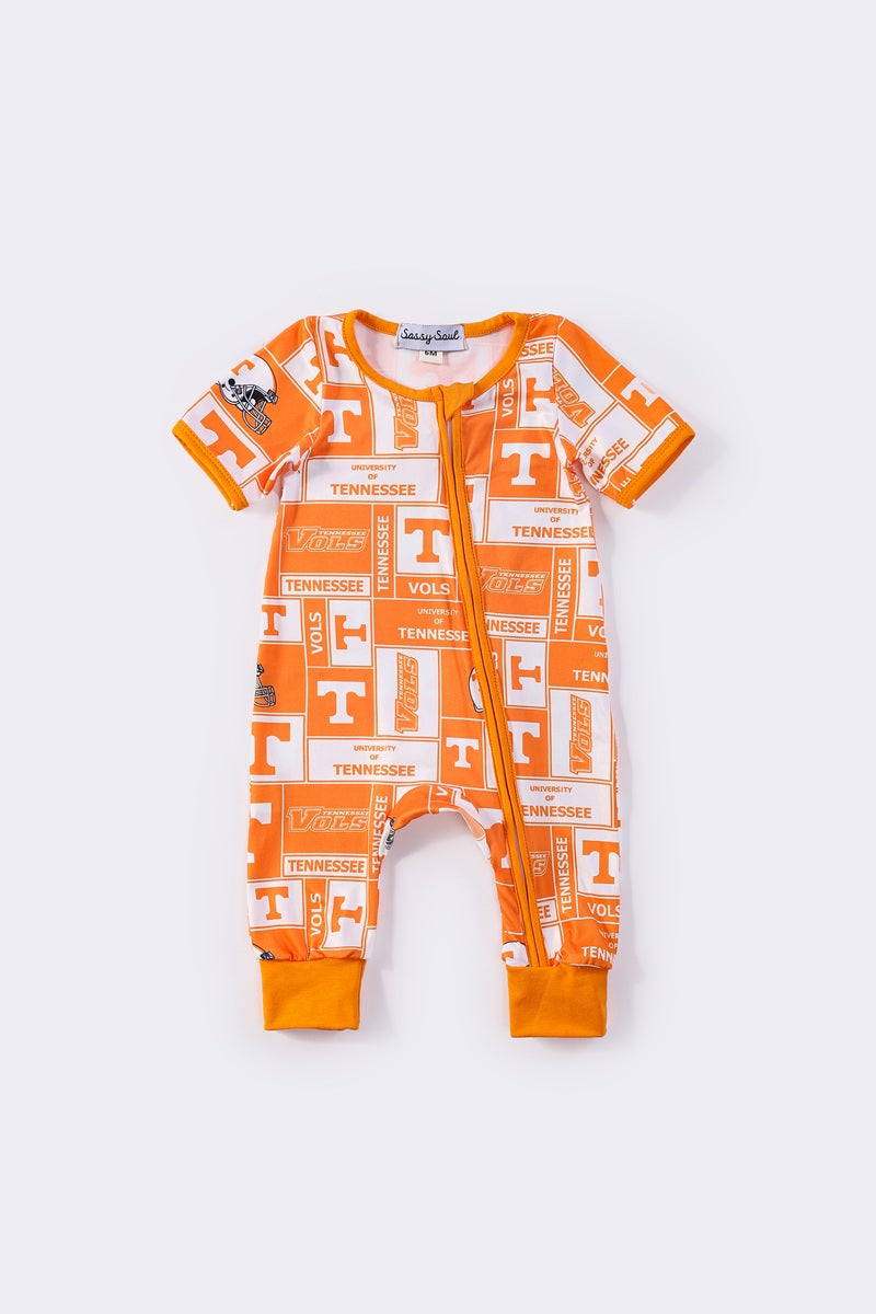 Tennessee print girl romper with playful, colorful state-themed design.