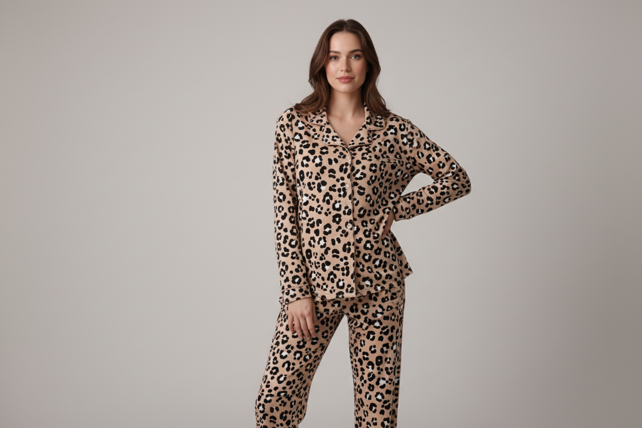 Brown leopard bamboo mom pajama set