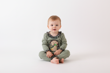 Camouflage dog hunting applique ruffle romper