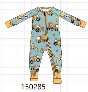 Construction Trucks Zip Bamboo Romper