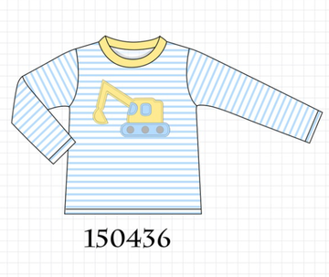Blue Excavator Applique Stripe Top