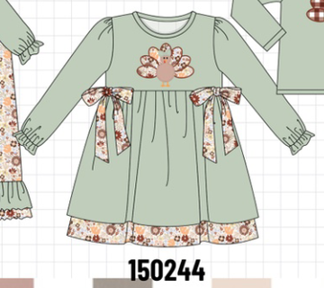 Sage Turkey Applique Dress